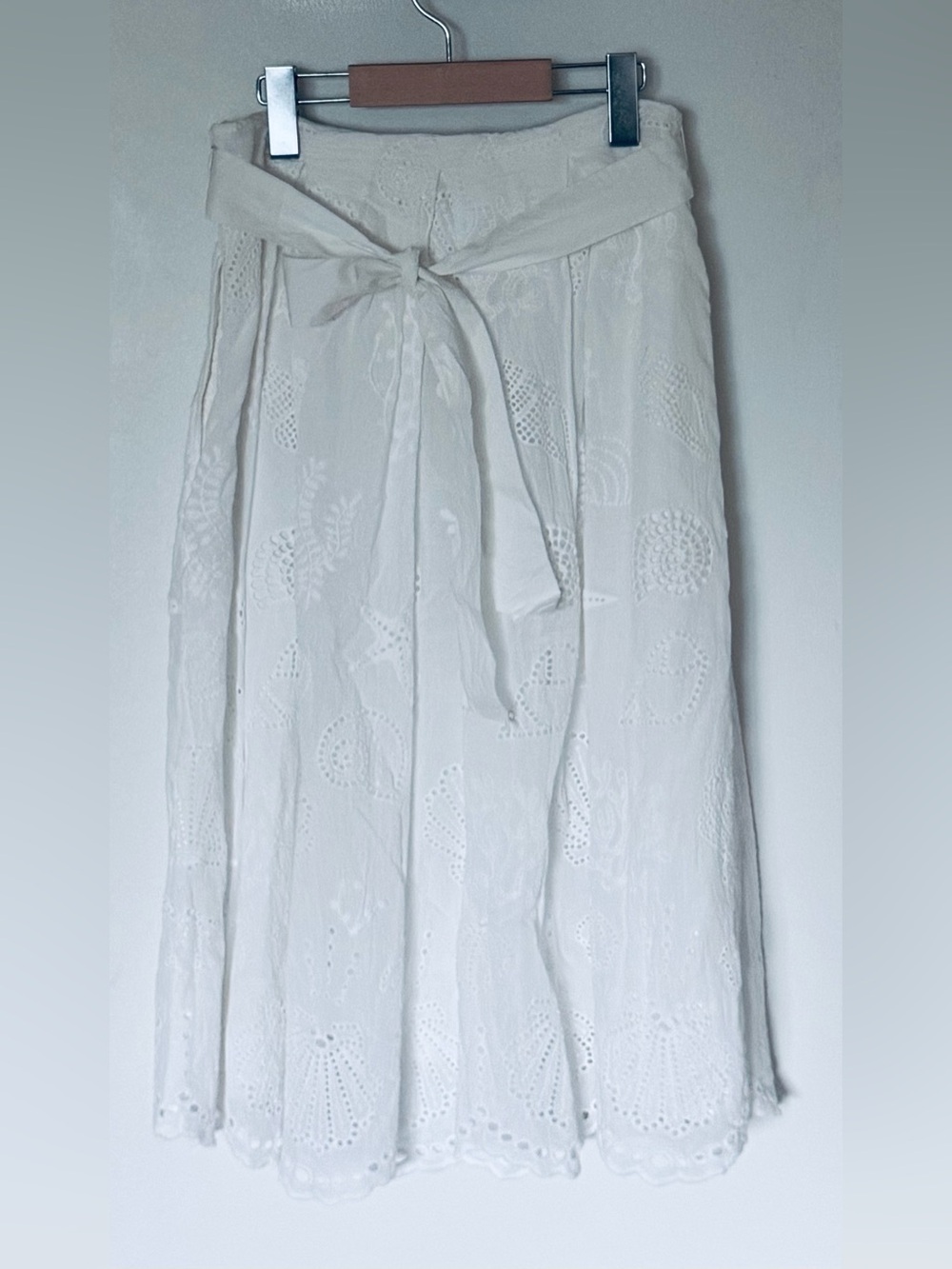 Maeve (Anthropologie) White Eyelet Skirt with Tie Waist